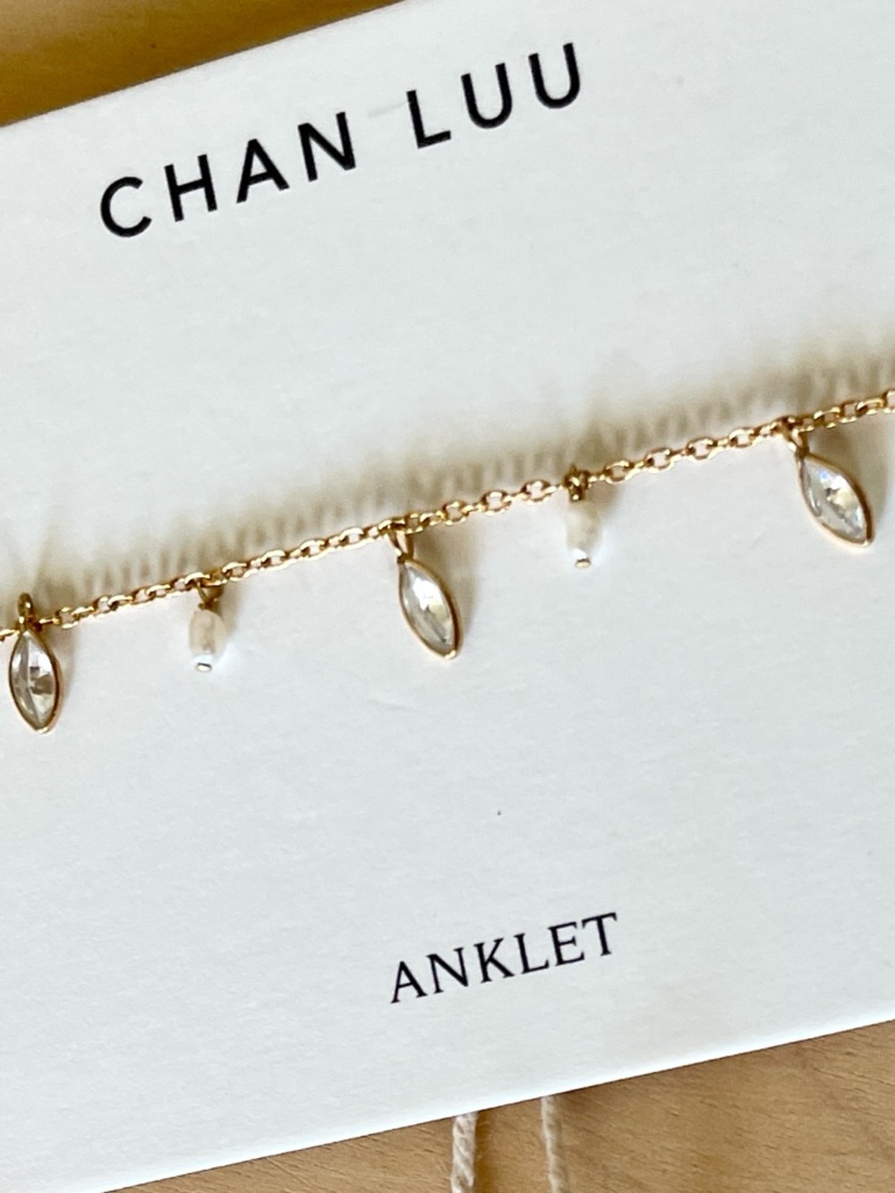 Chan Luu | Gold Anklet w/ Clear Crystal & Freshwater Pearl Charms ♥ NWT